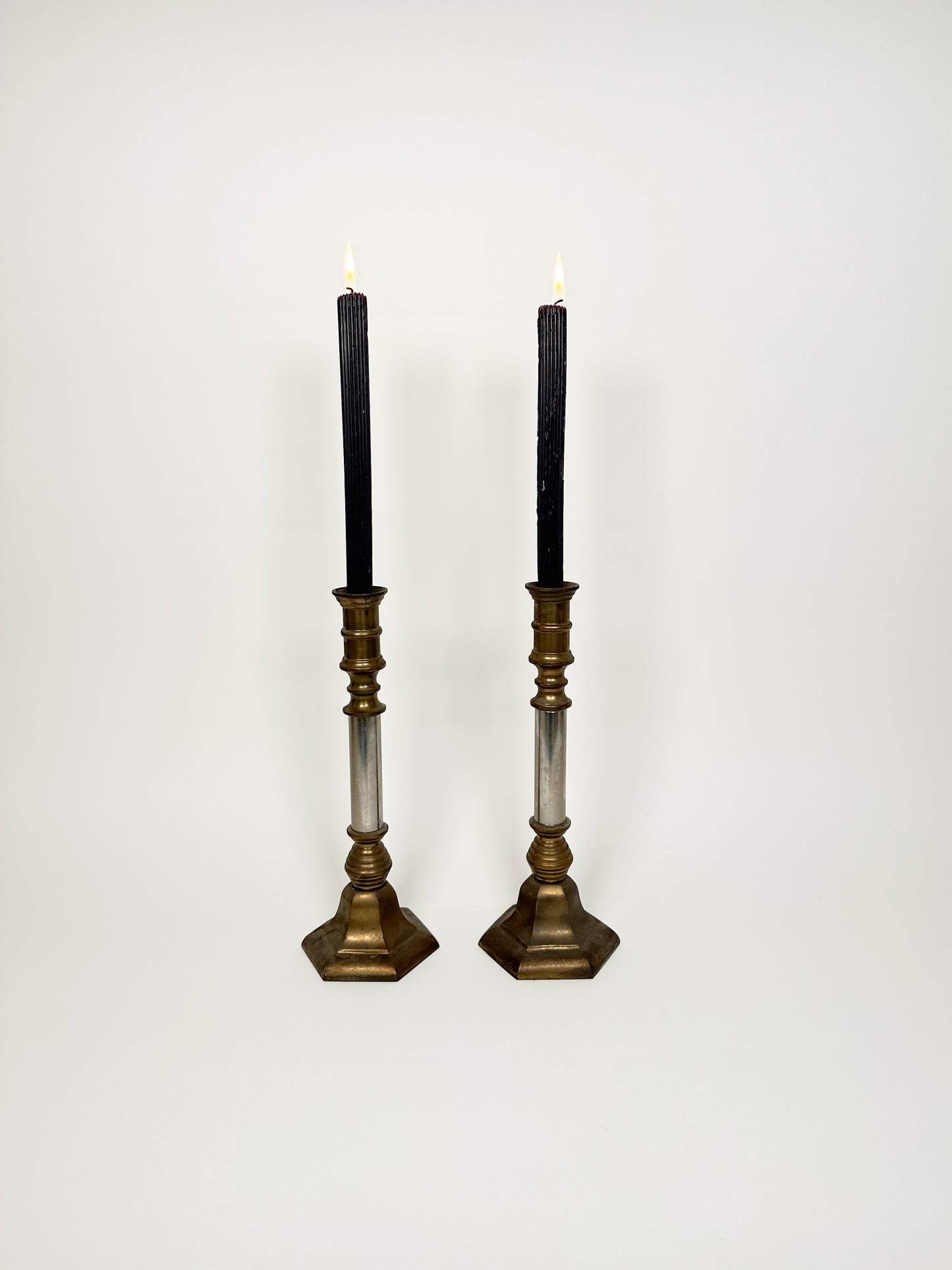 Large Brass & Silver Candle Holders