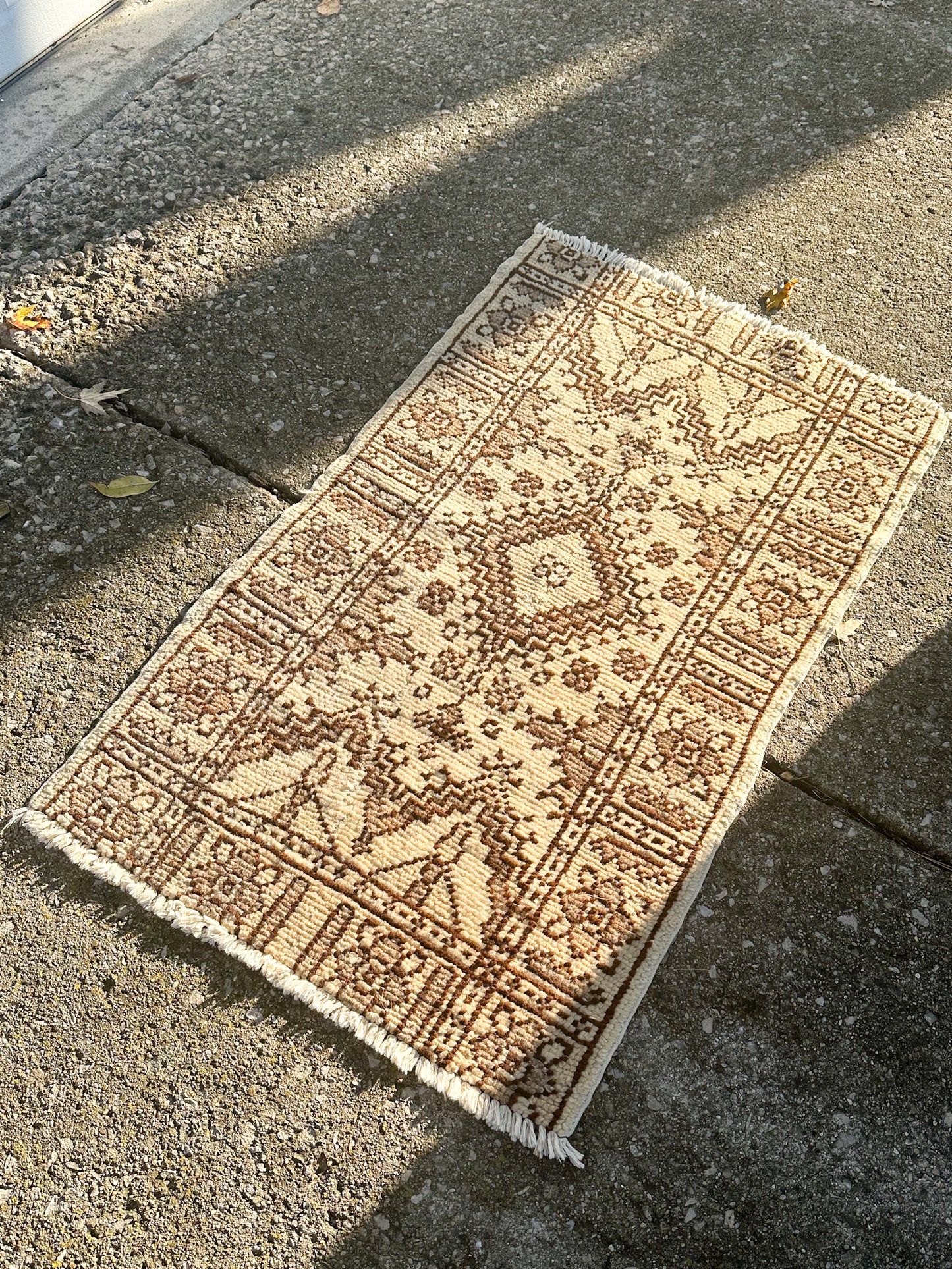 Cream & Brown Vintage Rug - 4’ x 2.5’