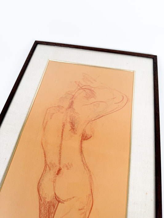 Vintage Signed Nude Female Drawing