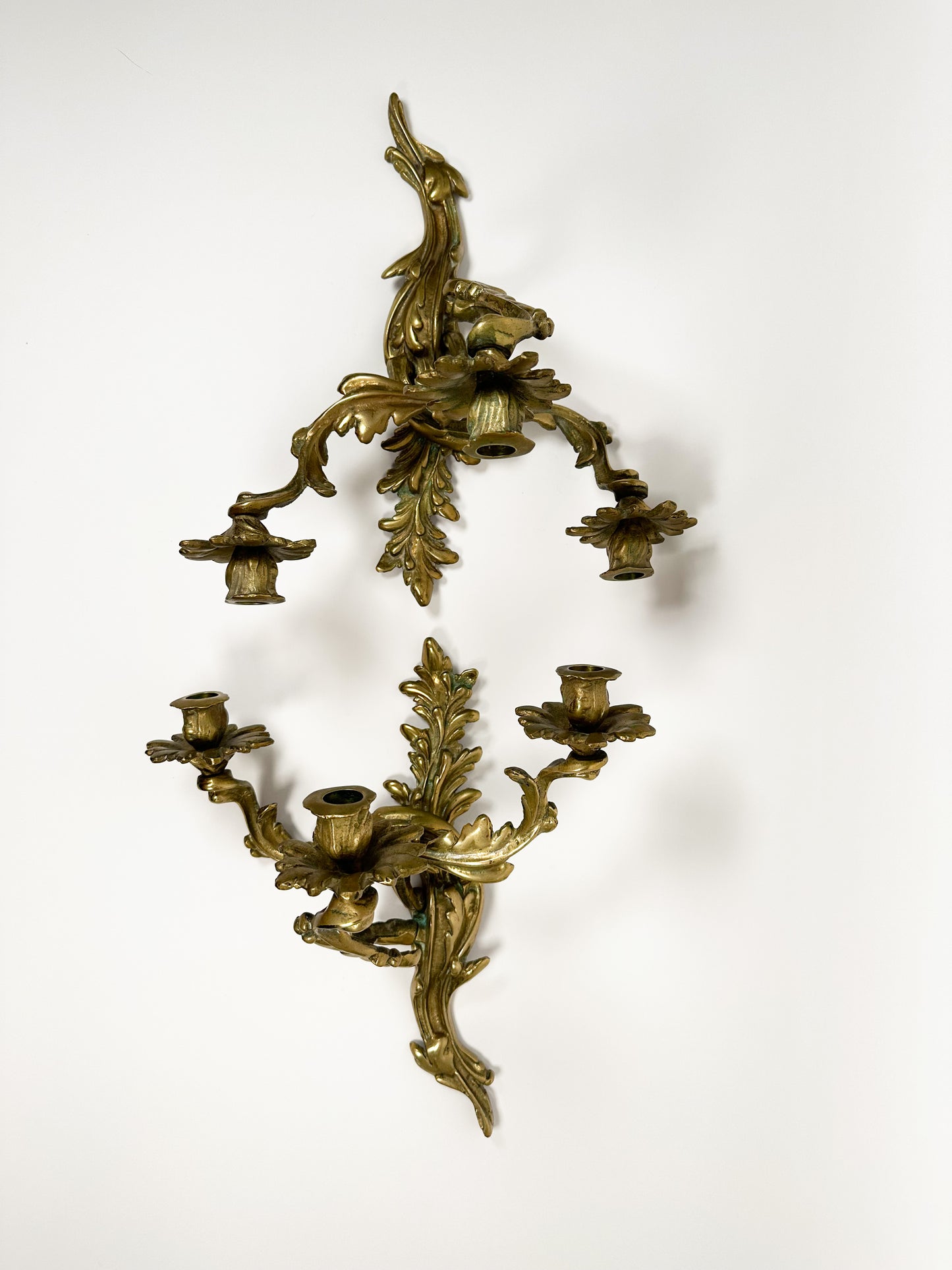 Large Vintage Solid Brass Sconces