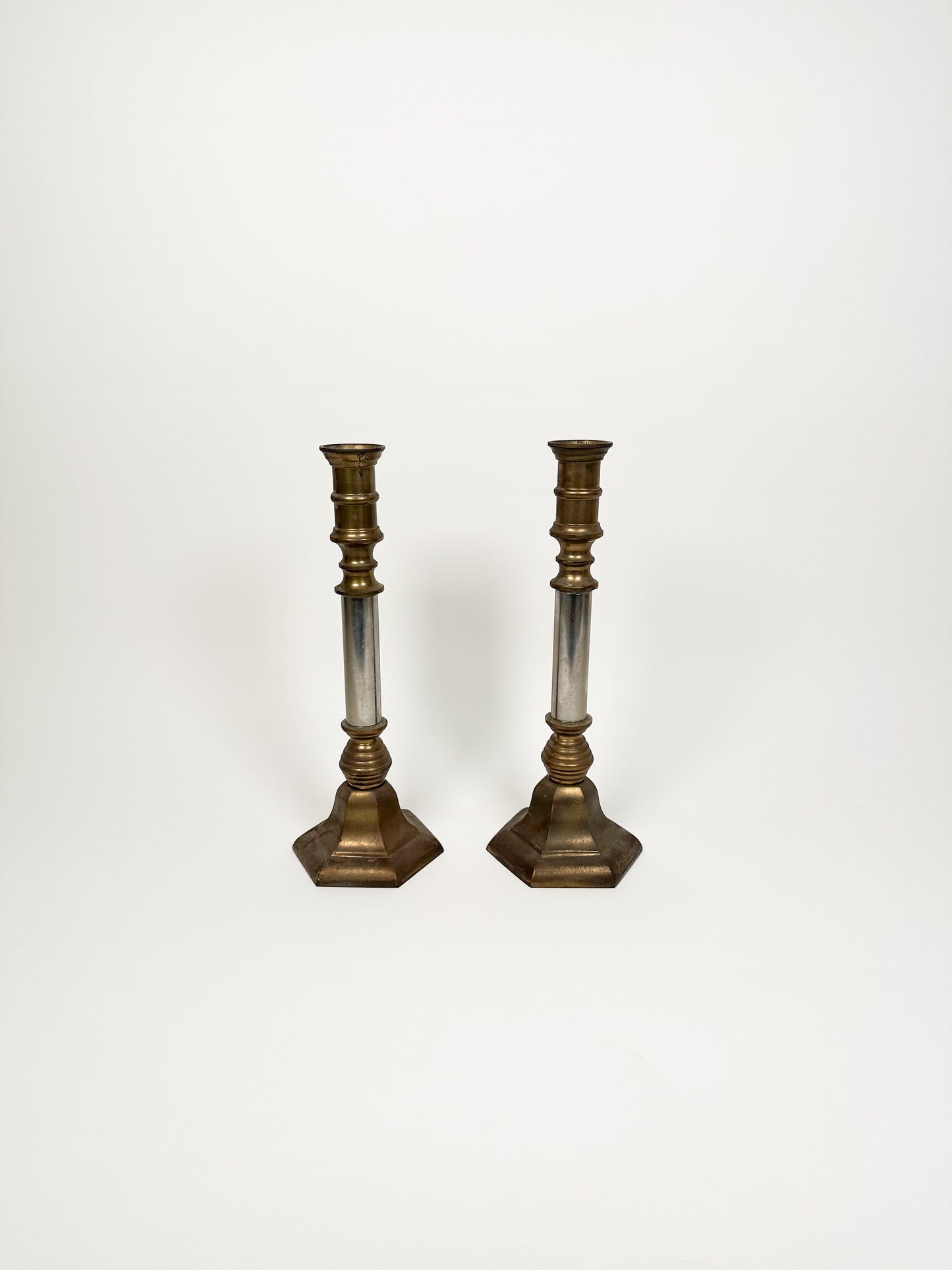 Large Brass & Silver Candle Holders