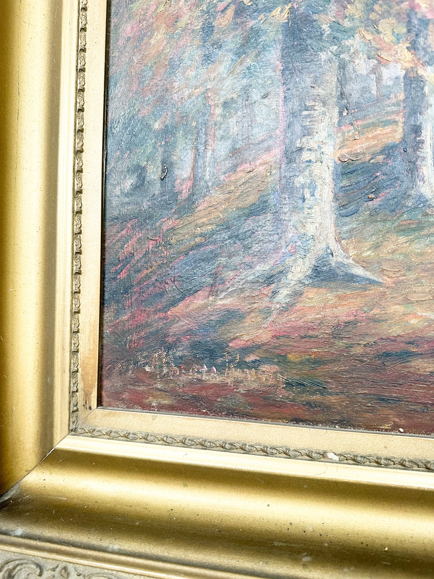 Antique Original Fall Forest Painting