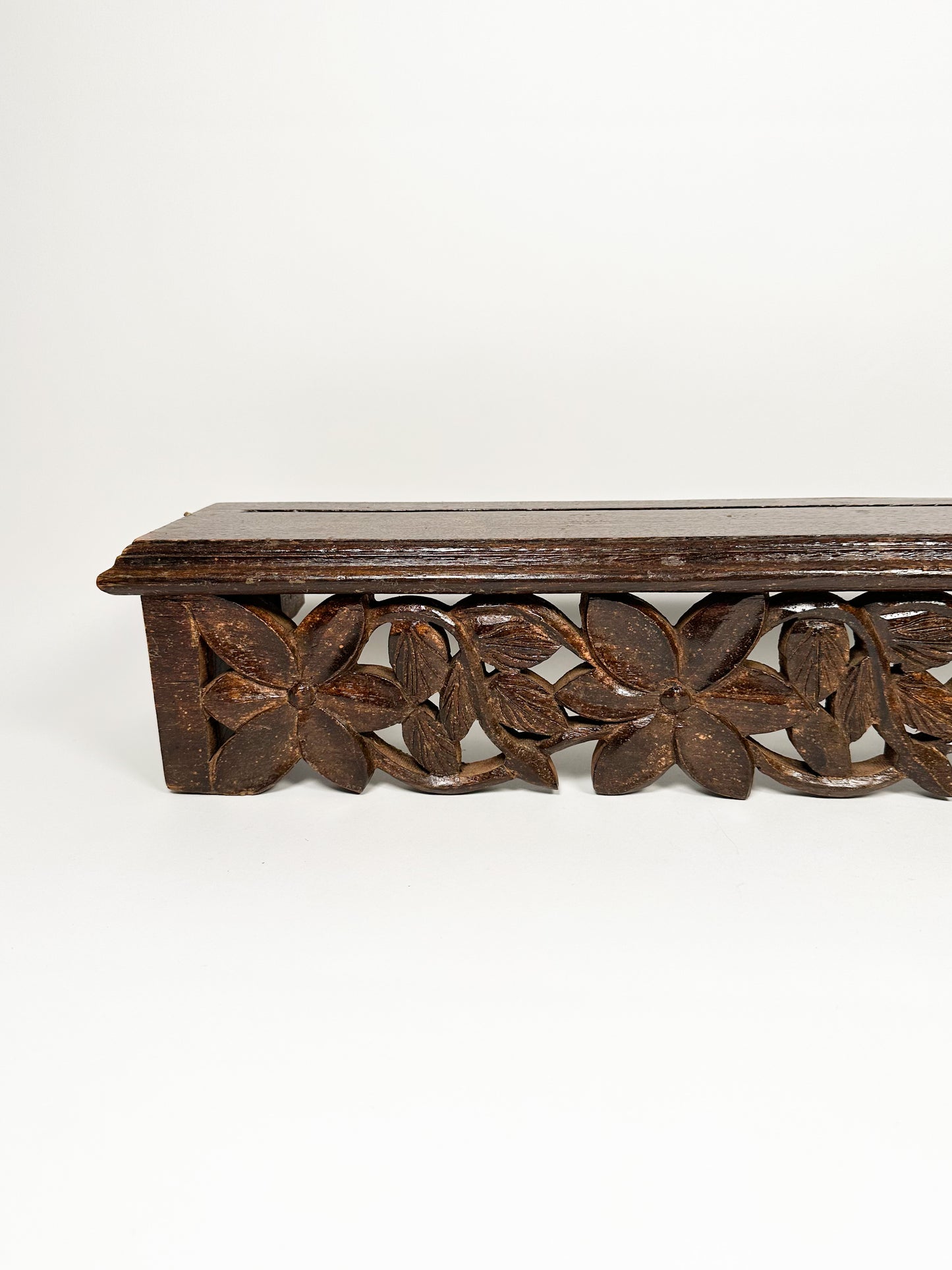 Hand Carved Wood Floral Shelf