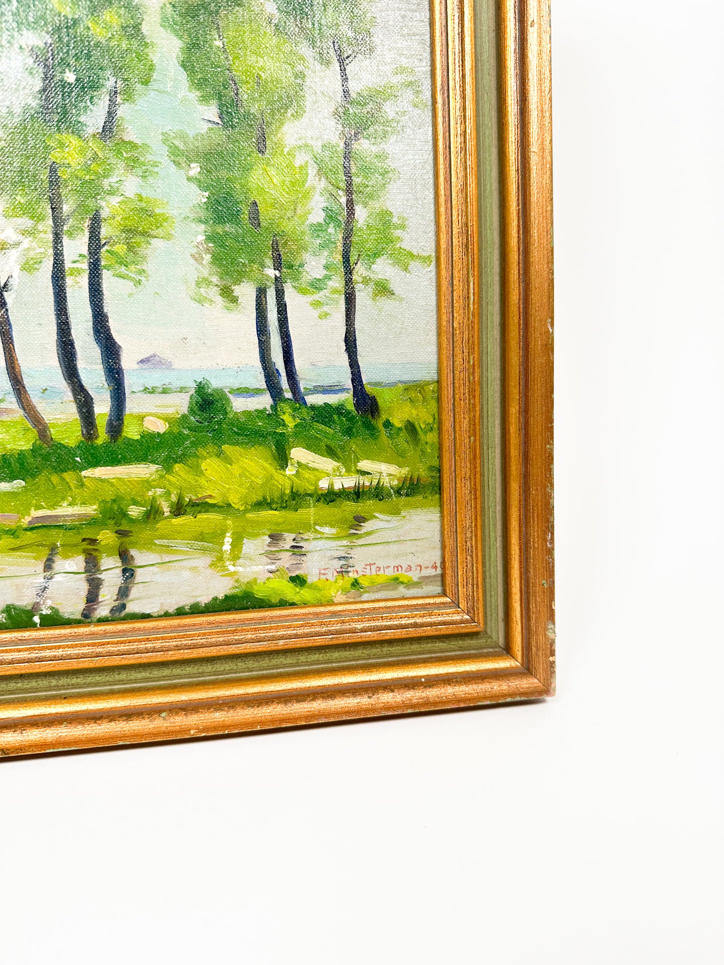 Vintage Tree Scene Oil Painting