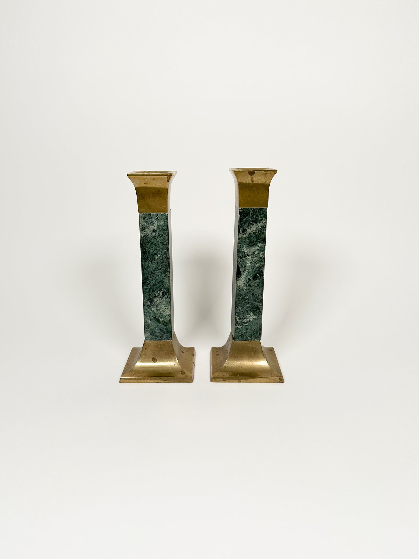 Green Marble & Brass Candlestick Holders