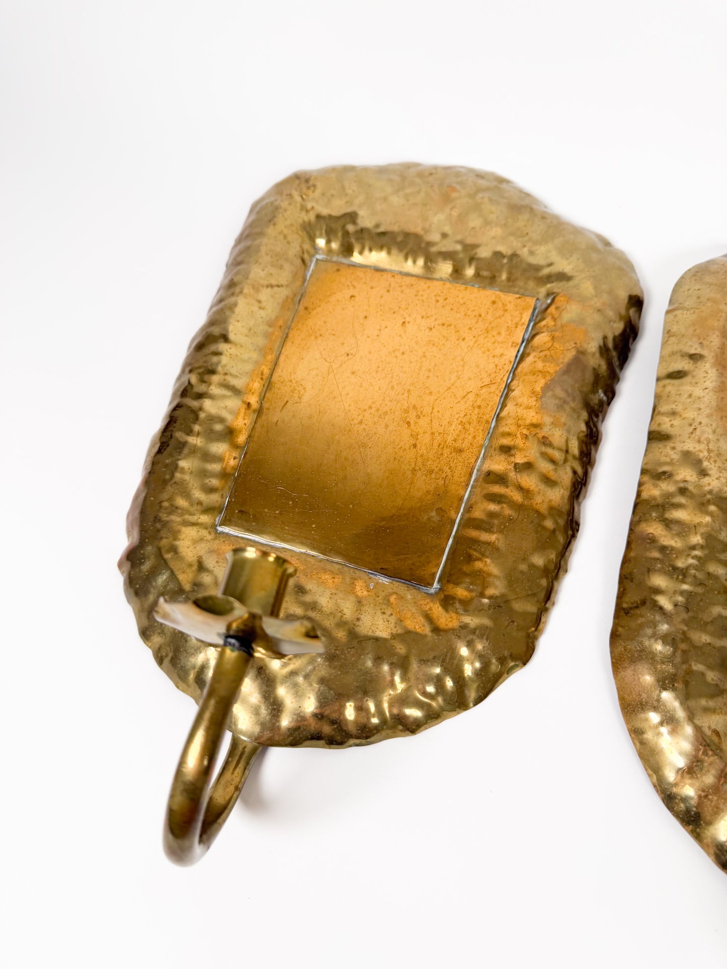 Vintage Hammered Brass Sconce Pair