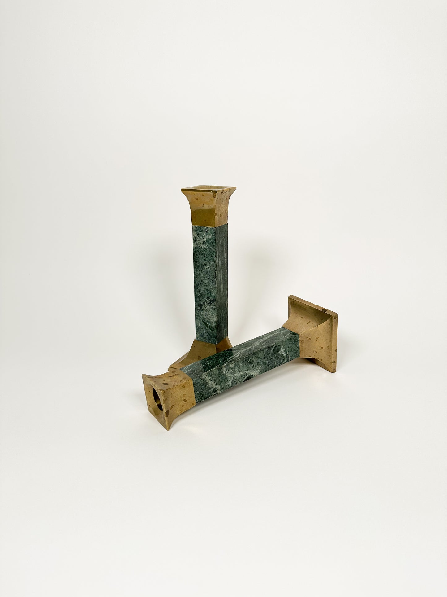 Green Marble & Brass Candlestick Holders