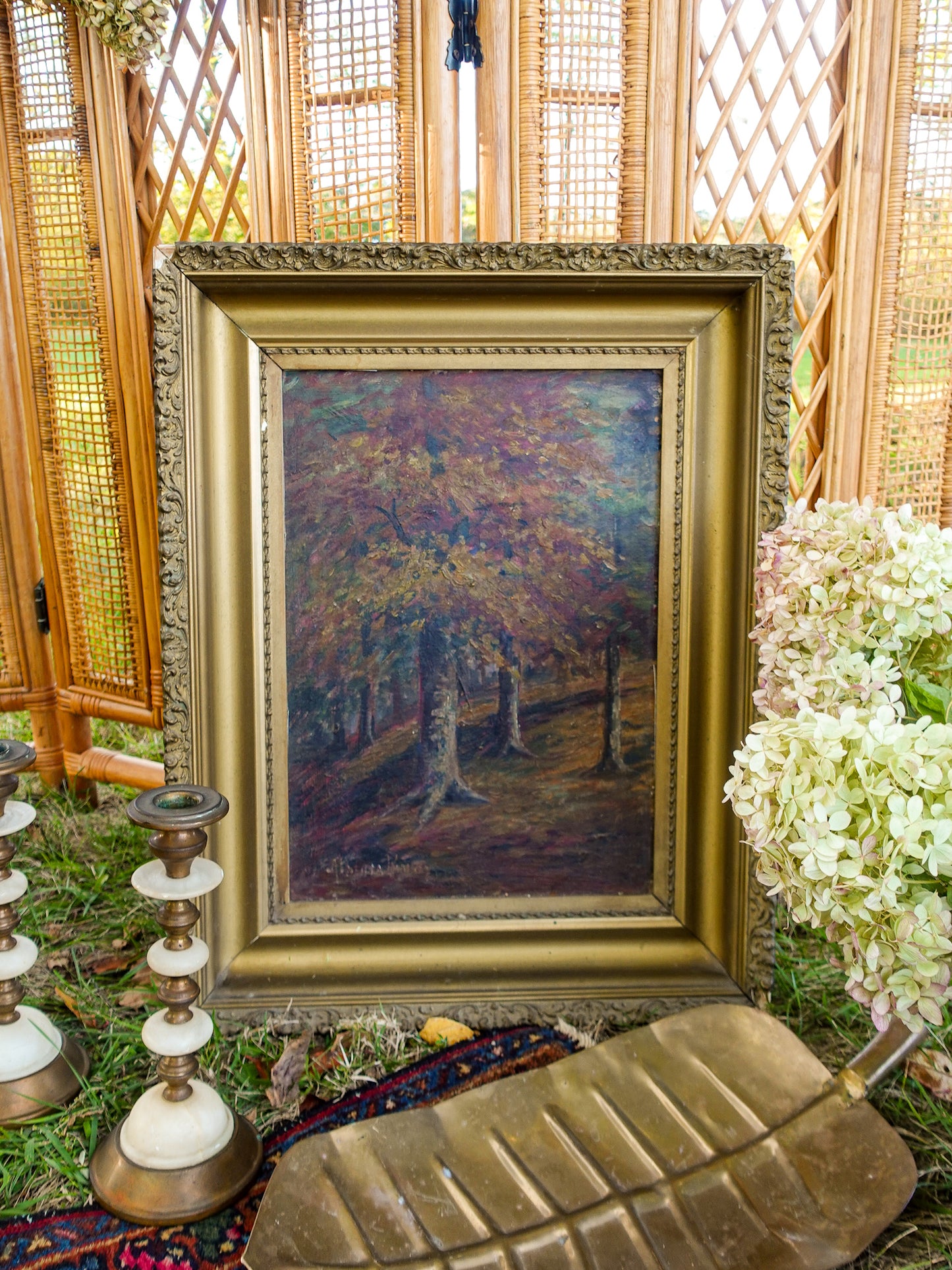 Antique Original Fall Forest Painting