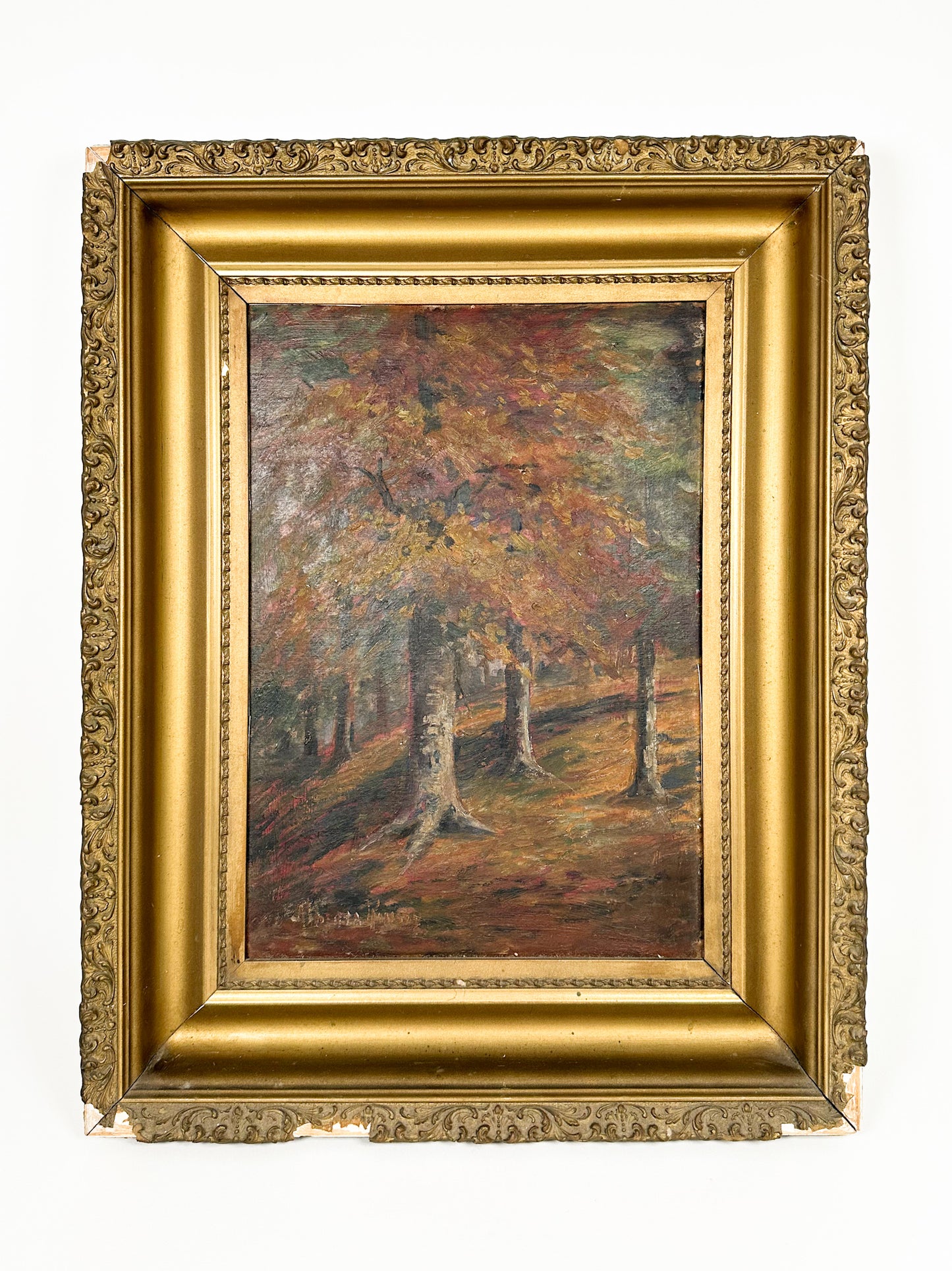 Antique Original Fall Forest Painting