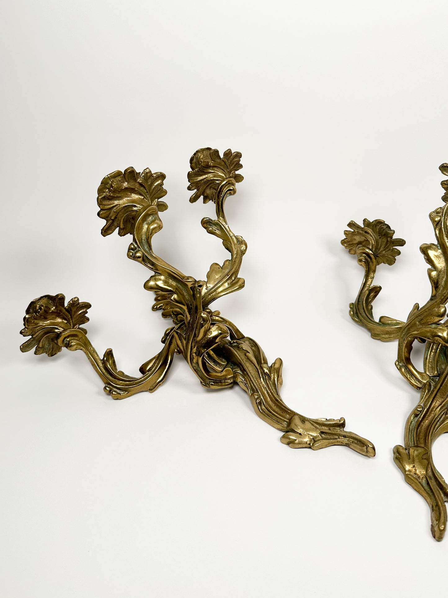 Large Vintage Solid Brass Sconces