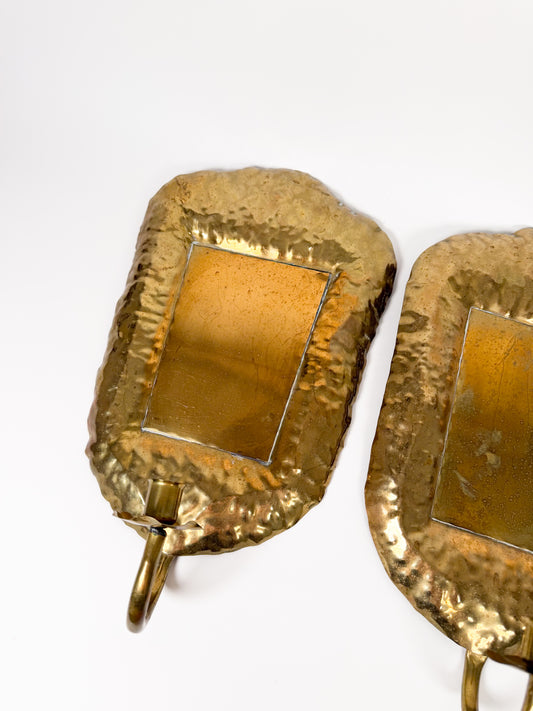 Vintage Hammered Brass Sconce Pair