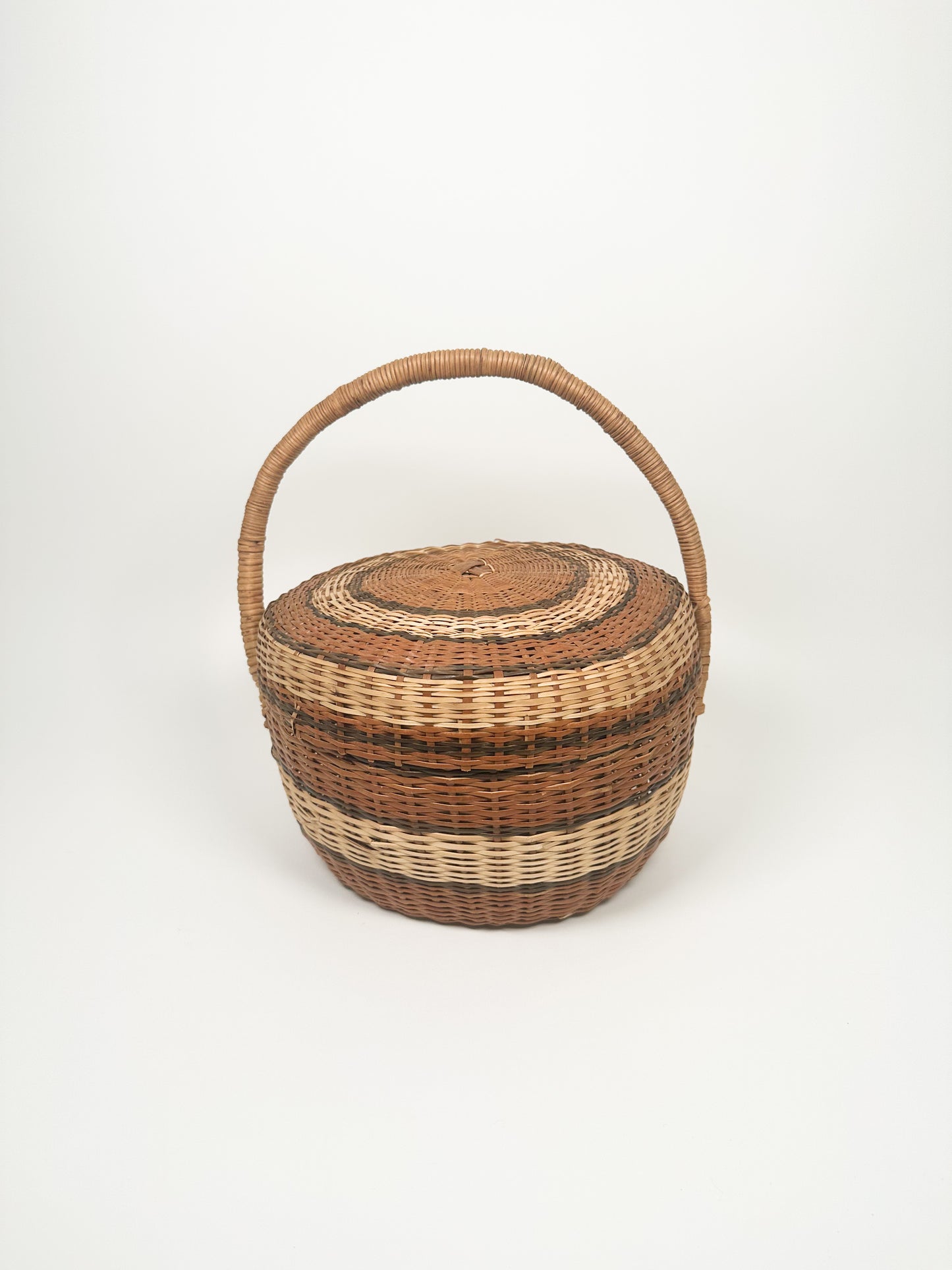 Vintage Striped Lidded Basket