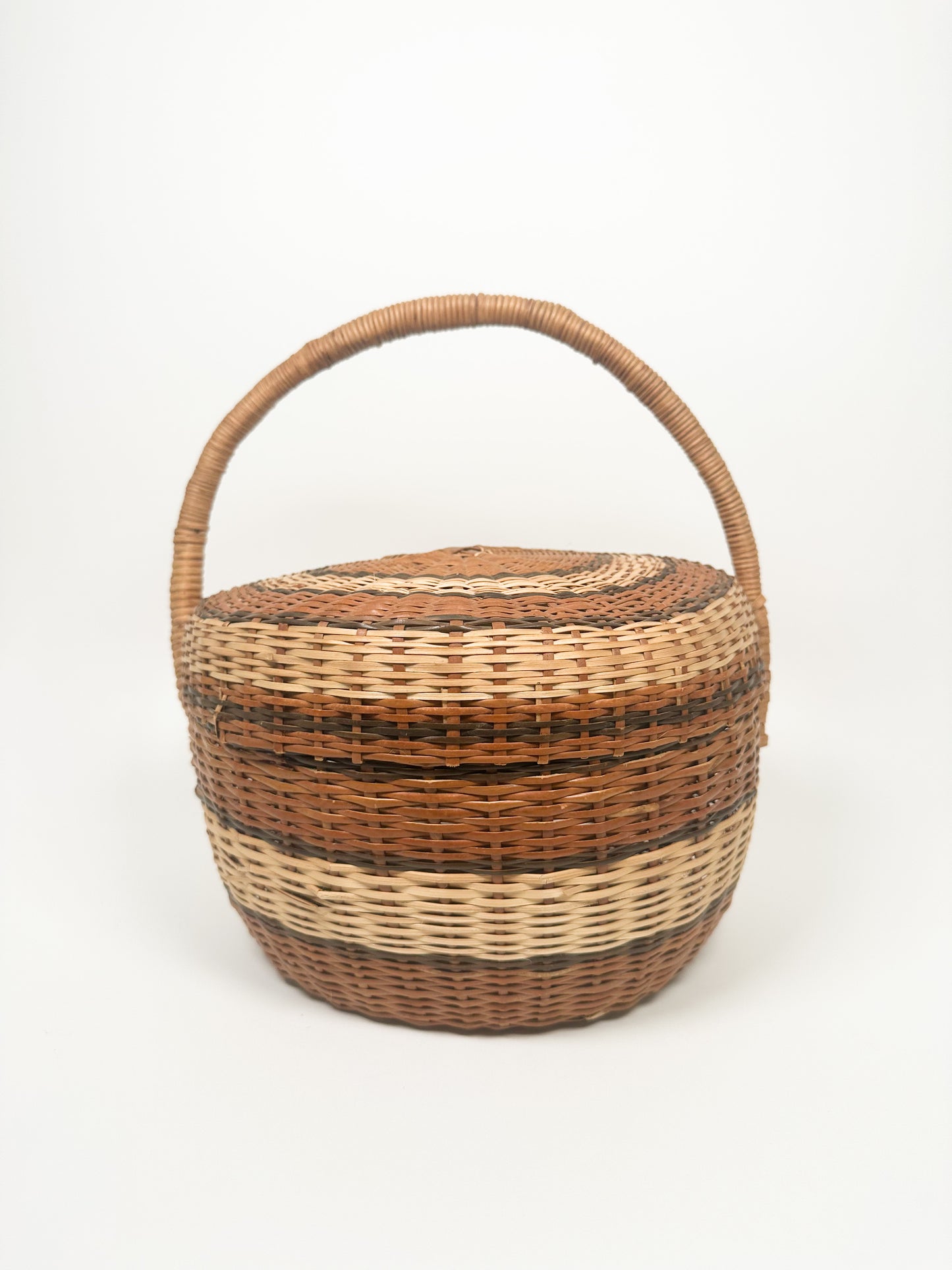 Vintage Striped Lidded Basket