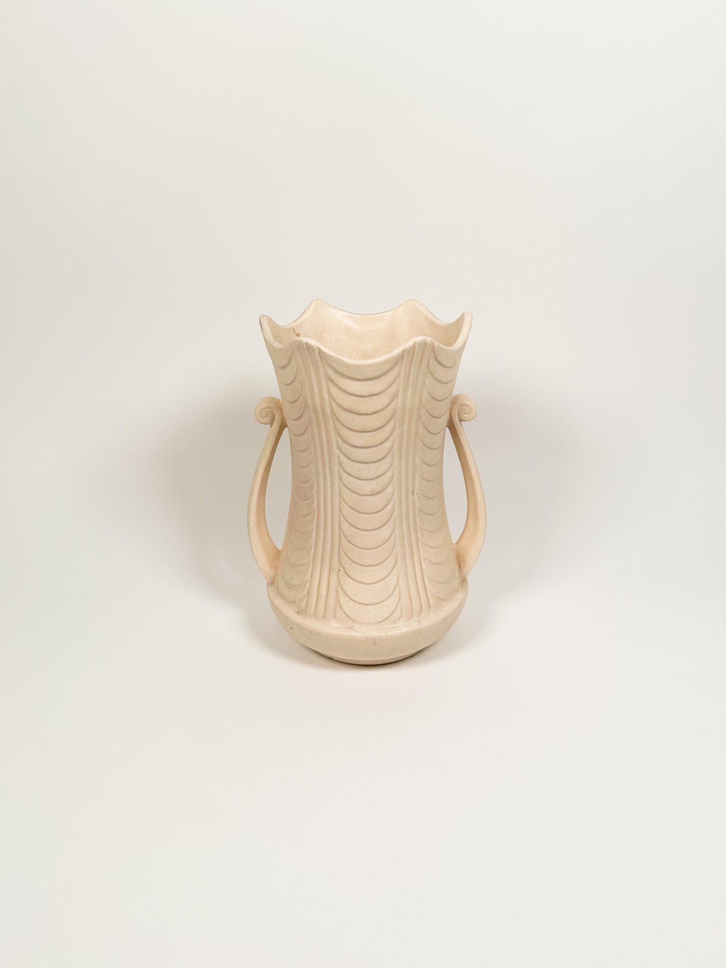 Vintage Cream Handled Scallop Vase