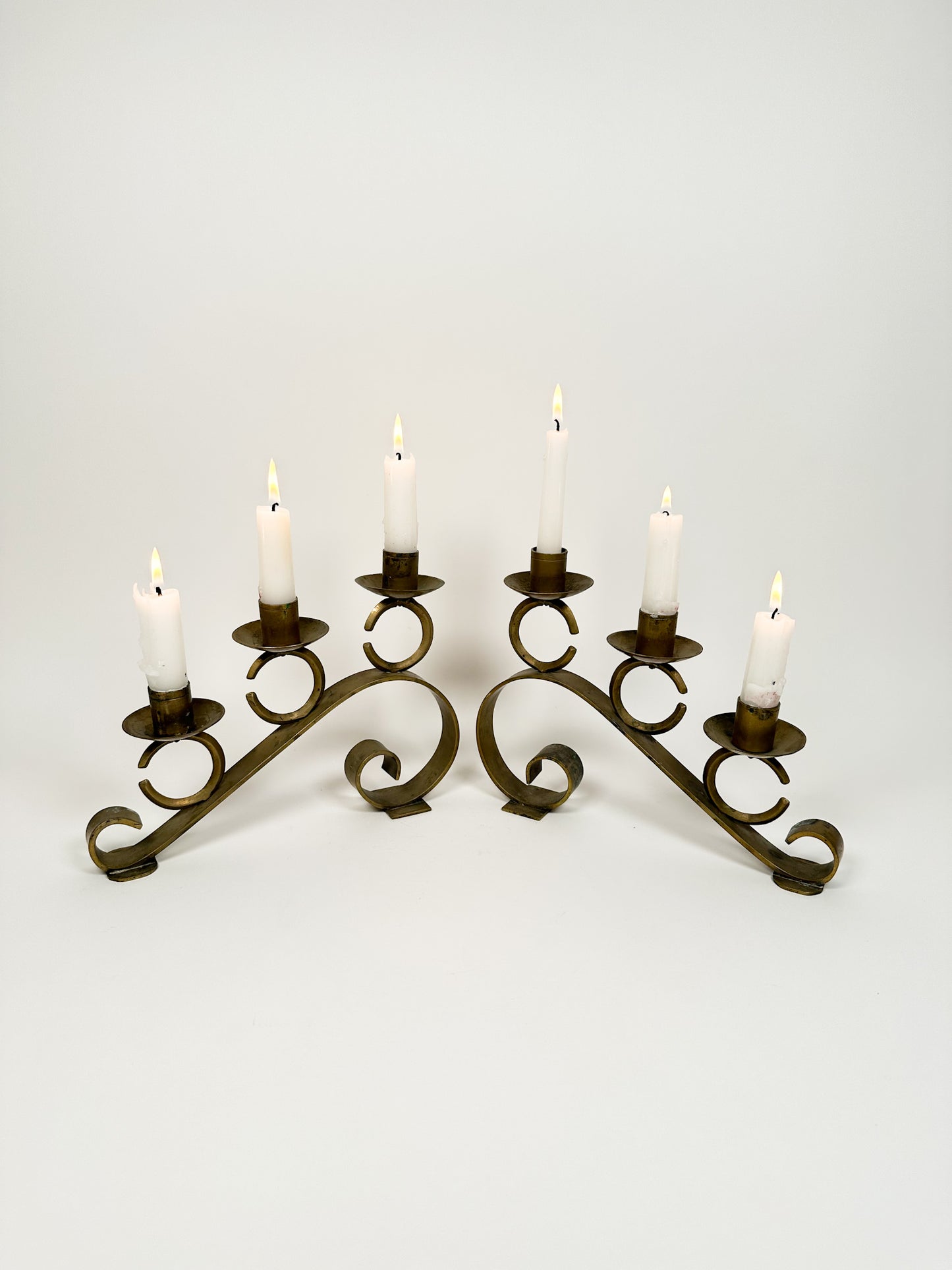 Vintage Brass Three Candle Holder Set