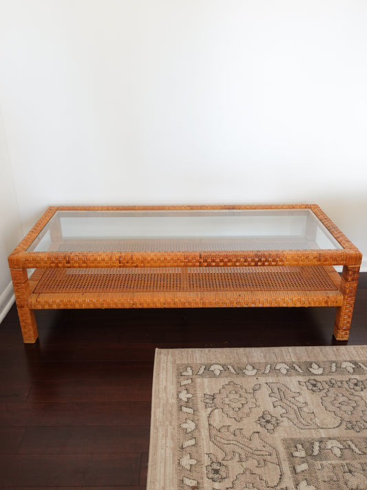 Vintage Cane & Rattan Wrapped Coffee Table