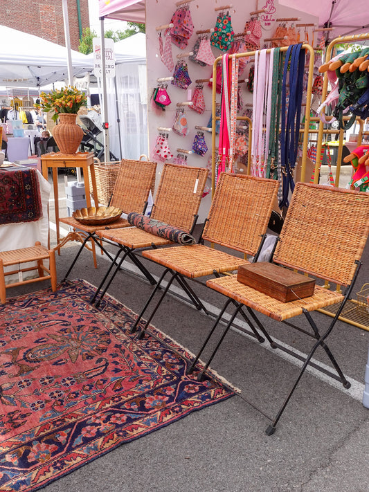 Vintage Wicker & Iron Folding Chairs