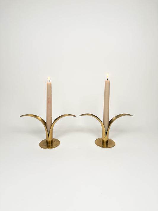 Vintage Ystad Metall Swedish Lily Brass Candle Holders