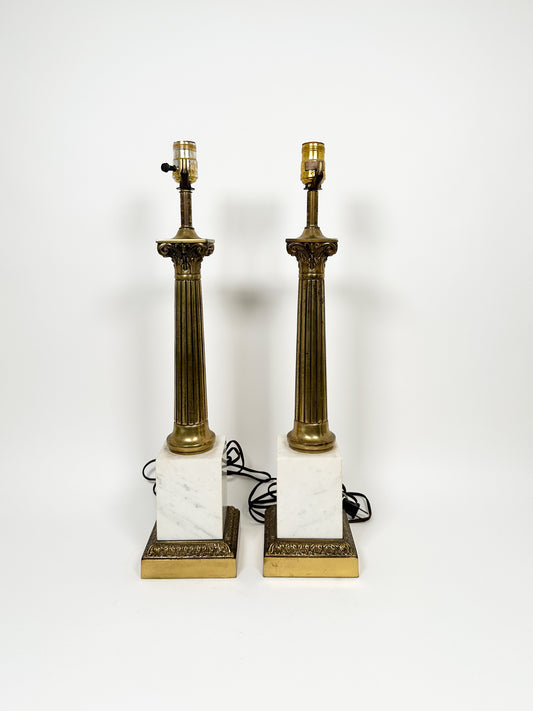 Vintage Gold Marble Column Lamp Set