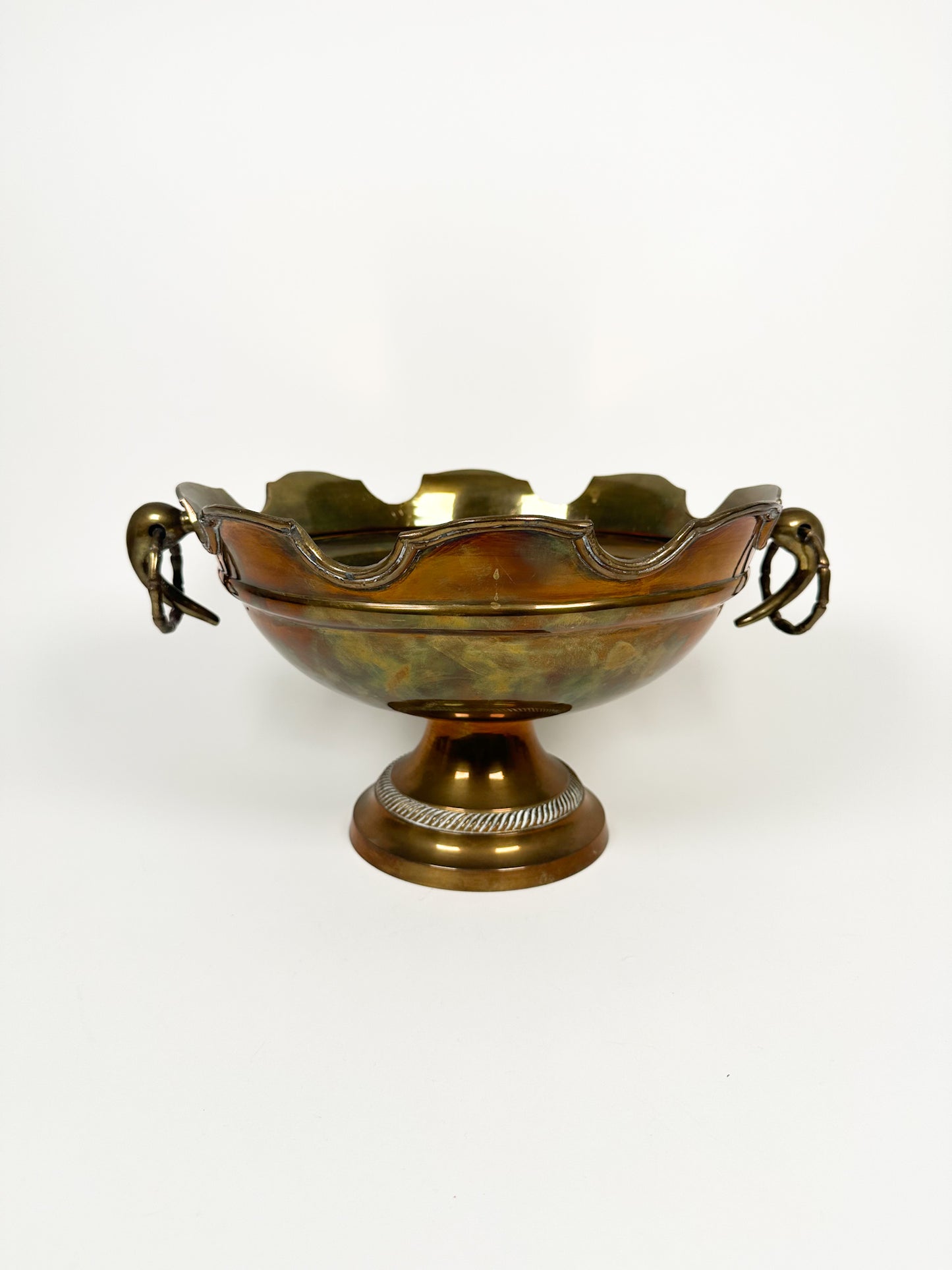 Vintage Large Brass Handled Scallop Bowl
