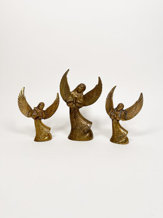 Brass Angel Candle Holder Trio