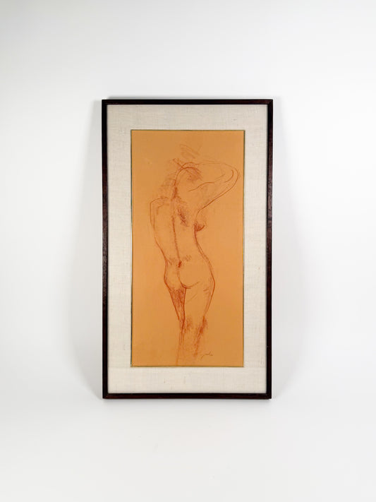Vintage Signed Nude Female Drawing