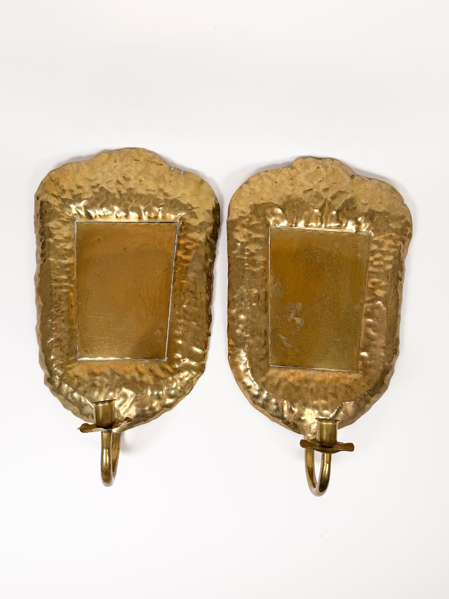 Vintage Hammered Brass Sconce Pair