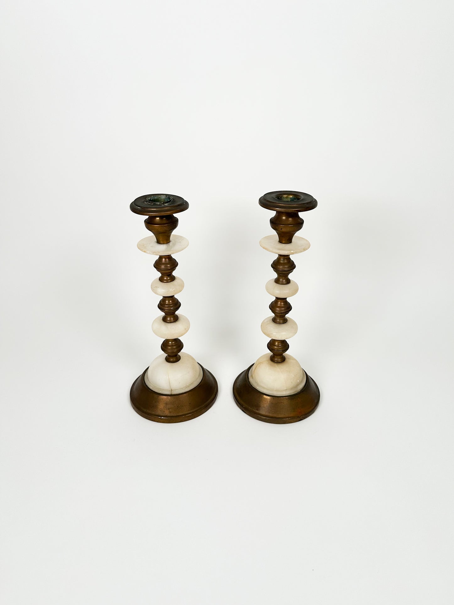 Vintage Brass & Marble Candle Holders