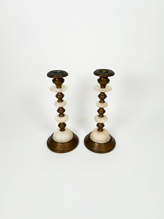 Vintage Brass & Marble Candle Holders