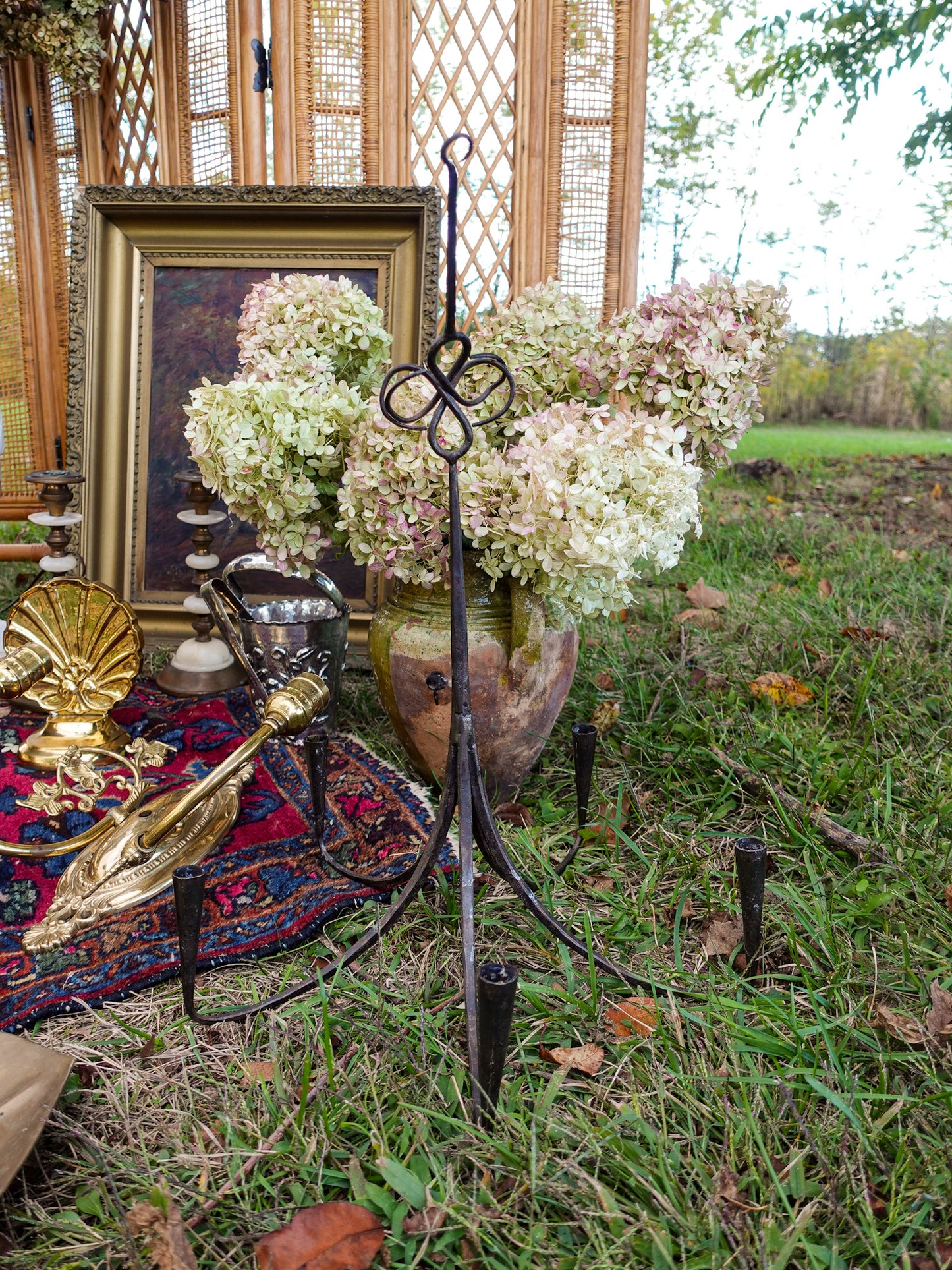 Vintage Wrought Iron Candle Chandelier