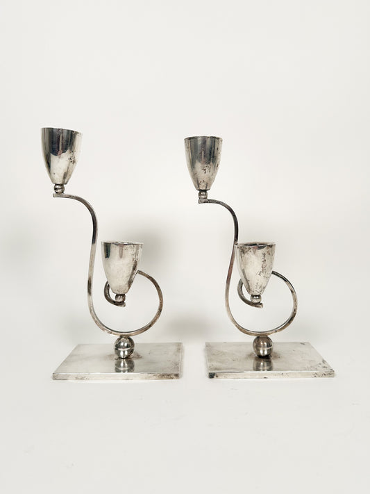 Mexican Sterling Silver Mid Century Candle Holder Set