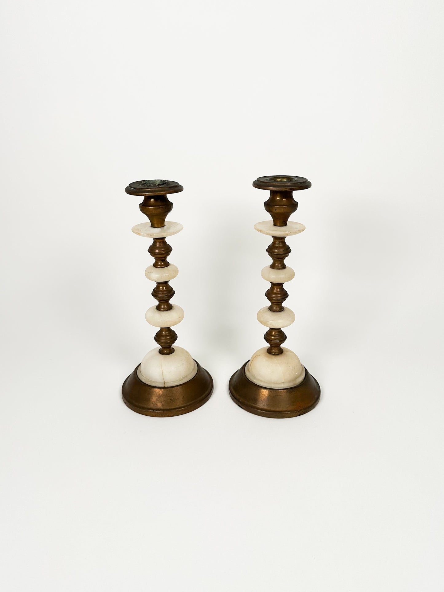 Vintage Brass & Marble Candle Holders