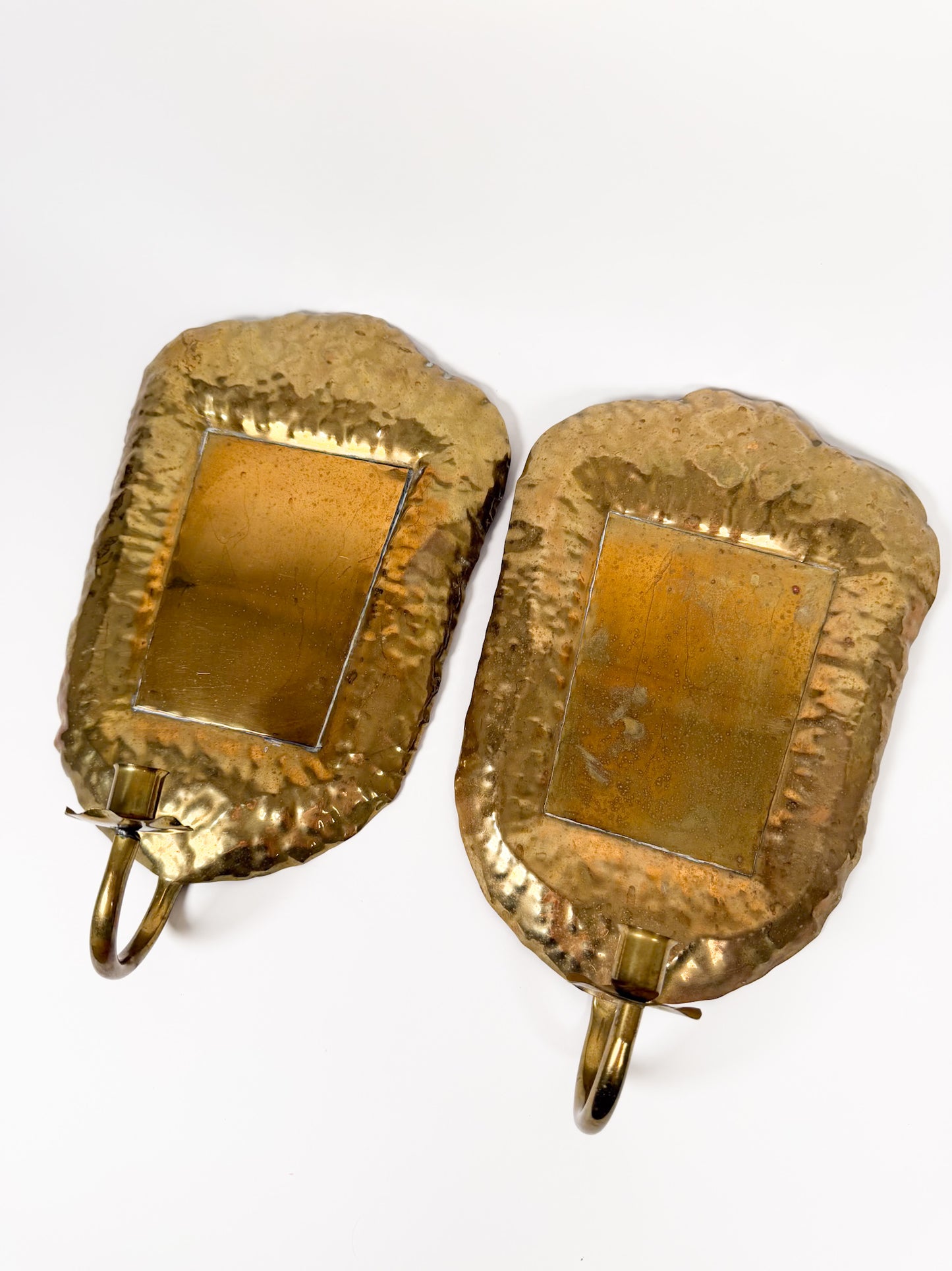 Vintage Hammered Brass Sconce Pair