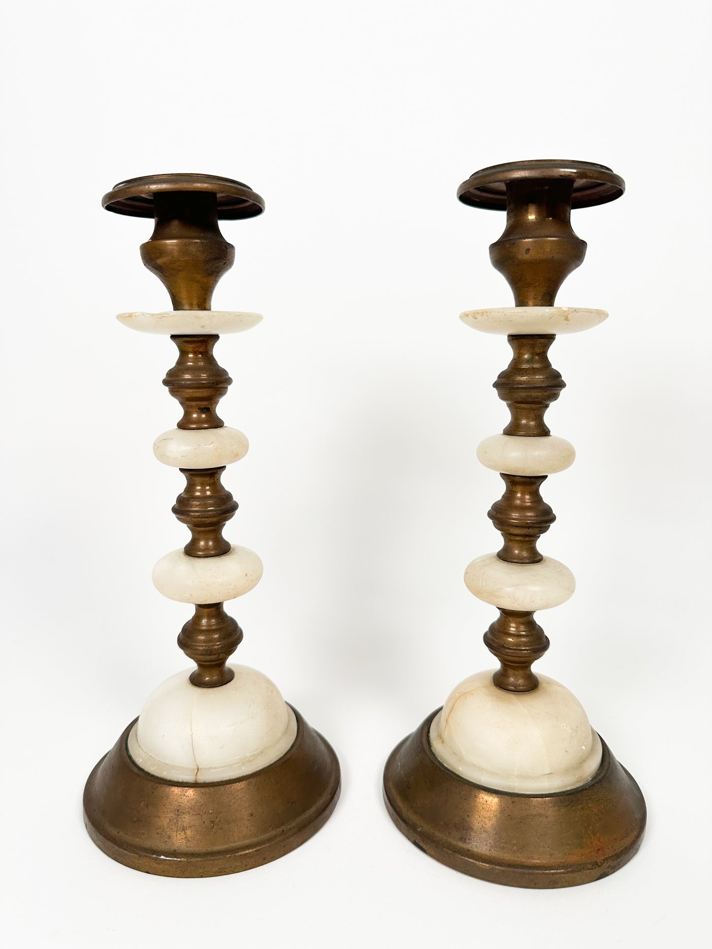 Vintage Brass & Marble Candle Holders