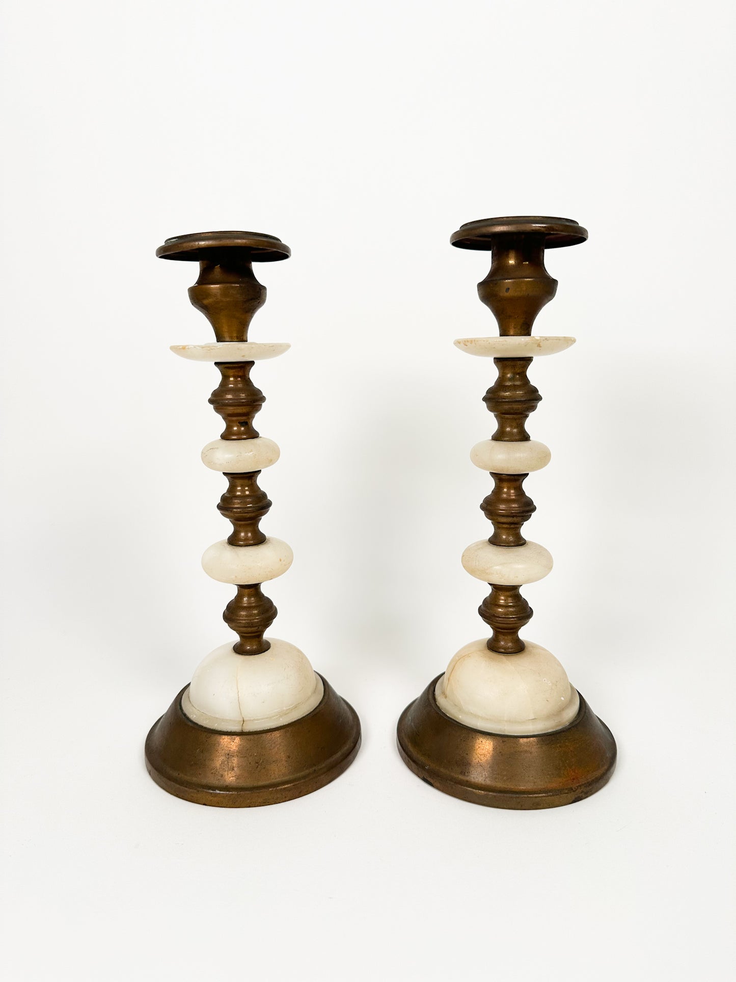 Vintage Brass & Marble Candle Holders