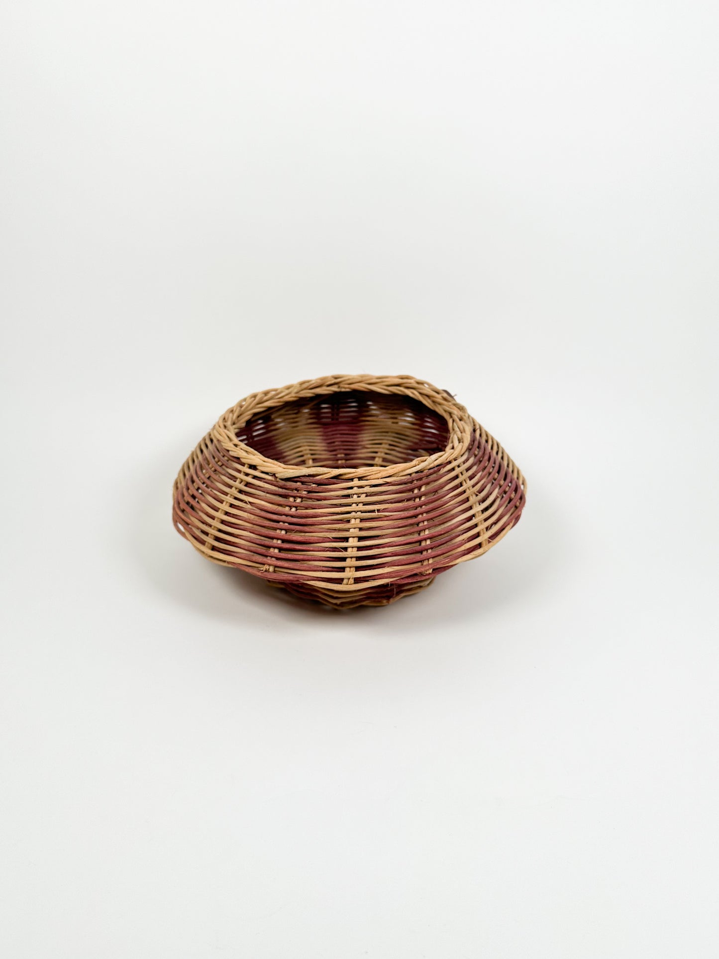 Vintage Round Striped Wicker Basket