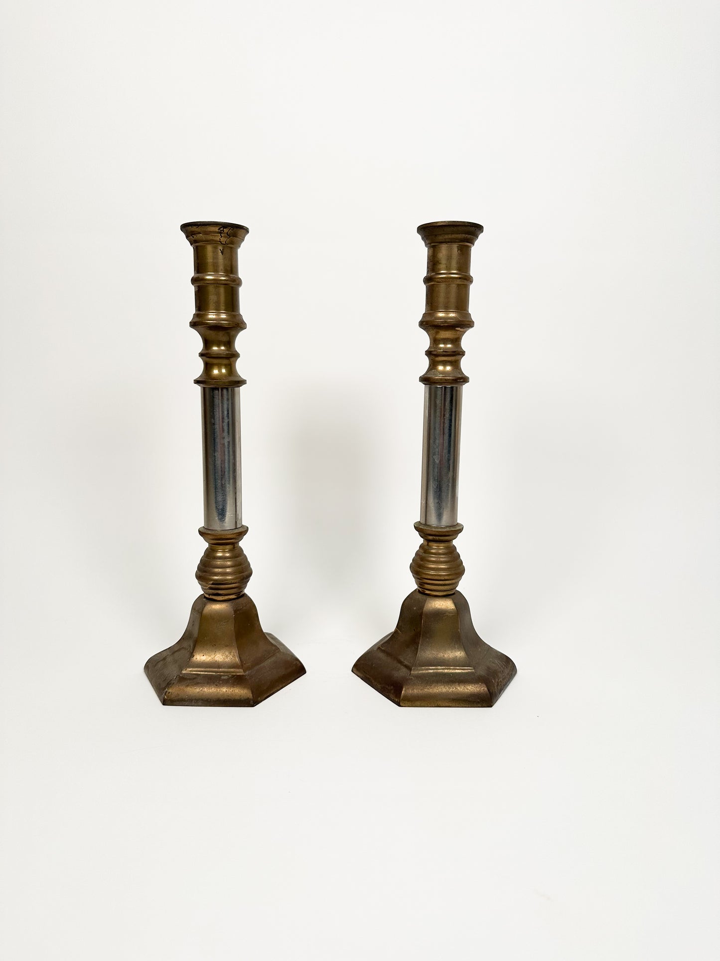 Large Brass & Silver Candle Holders
