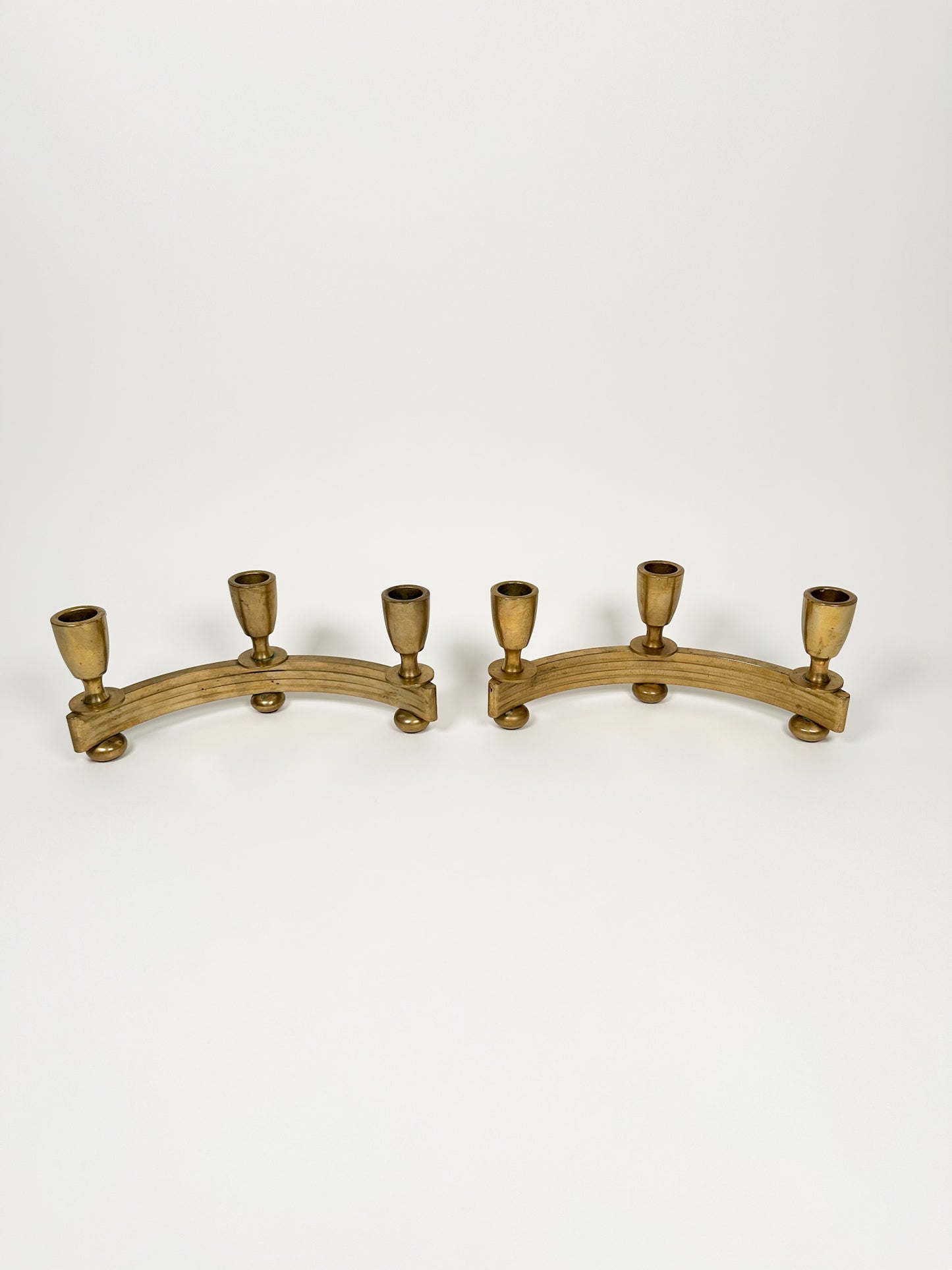 Vintage Brass Deco Candle Holder Set