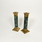 Green Marble & Brass Candlestick Holders