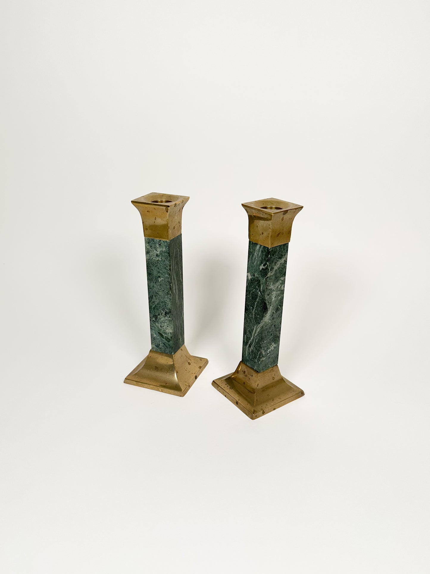 Green Marble & Brass Candlestick Holders