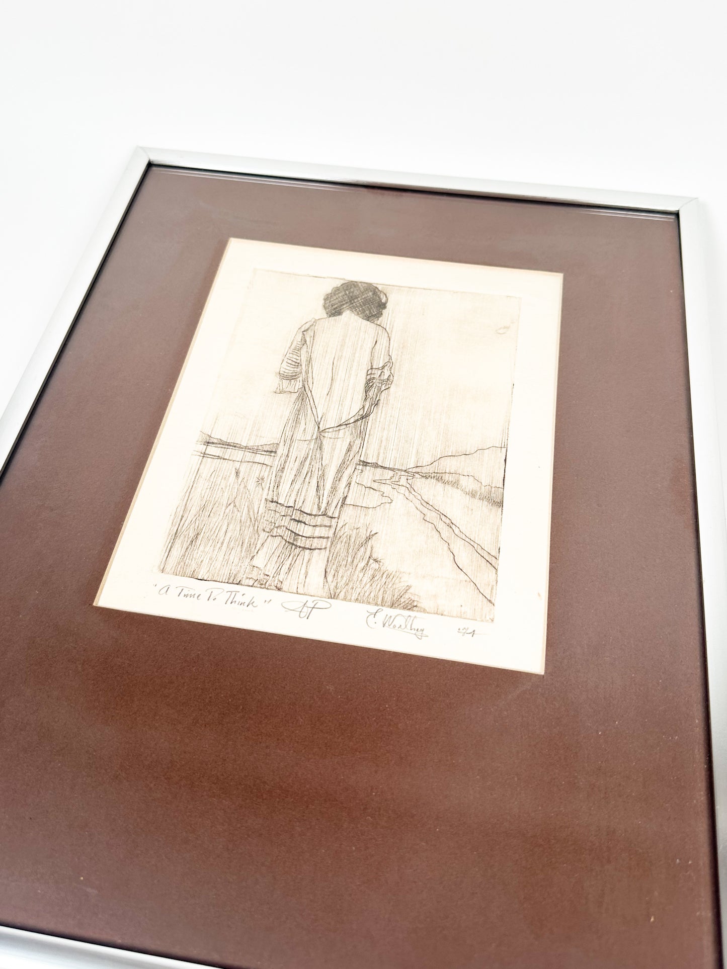 Vintage Signed Woman Etching