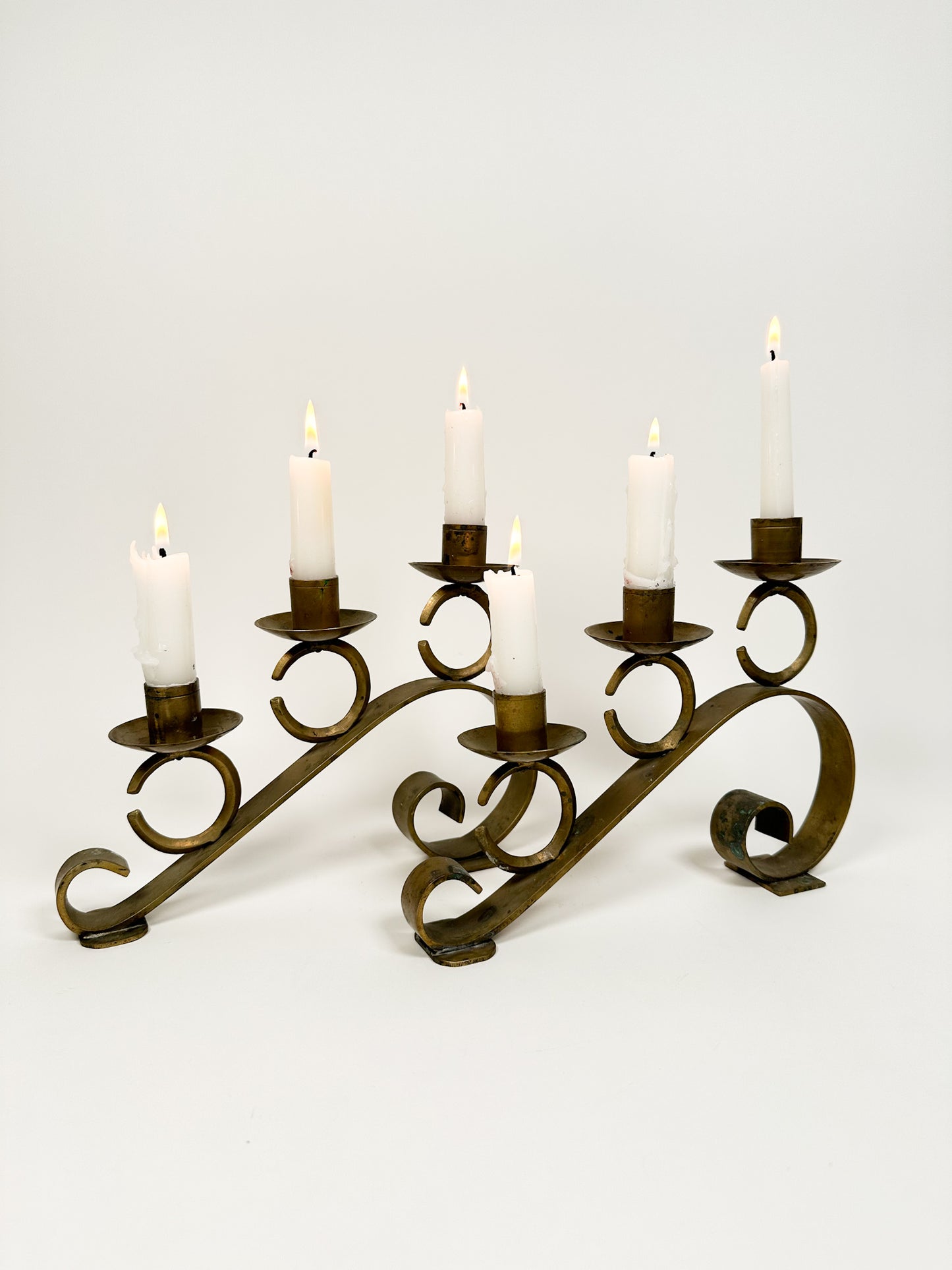 Vintage Brass Three Candle Holder Set