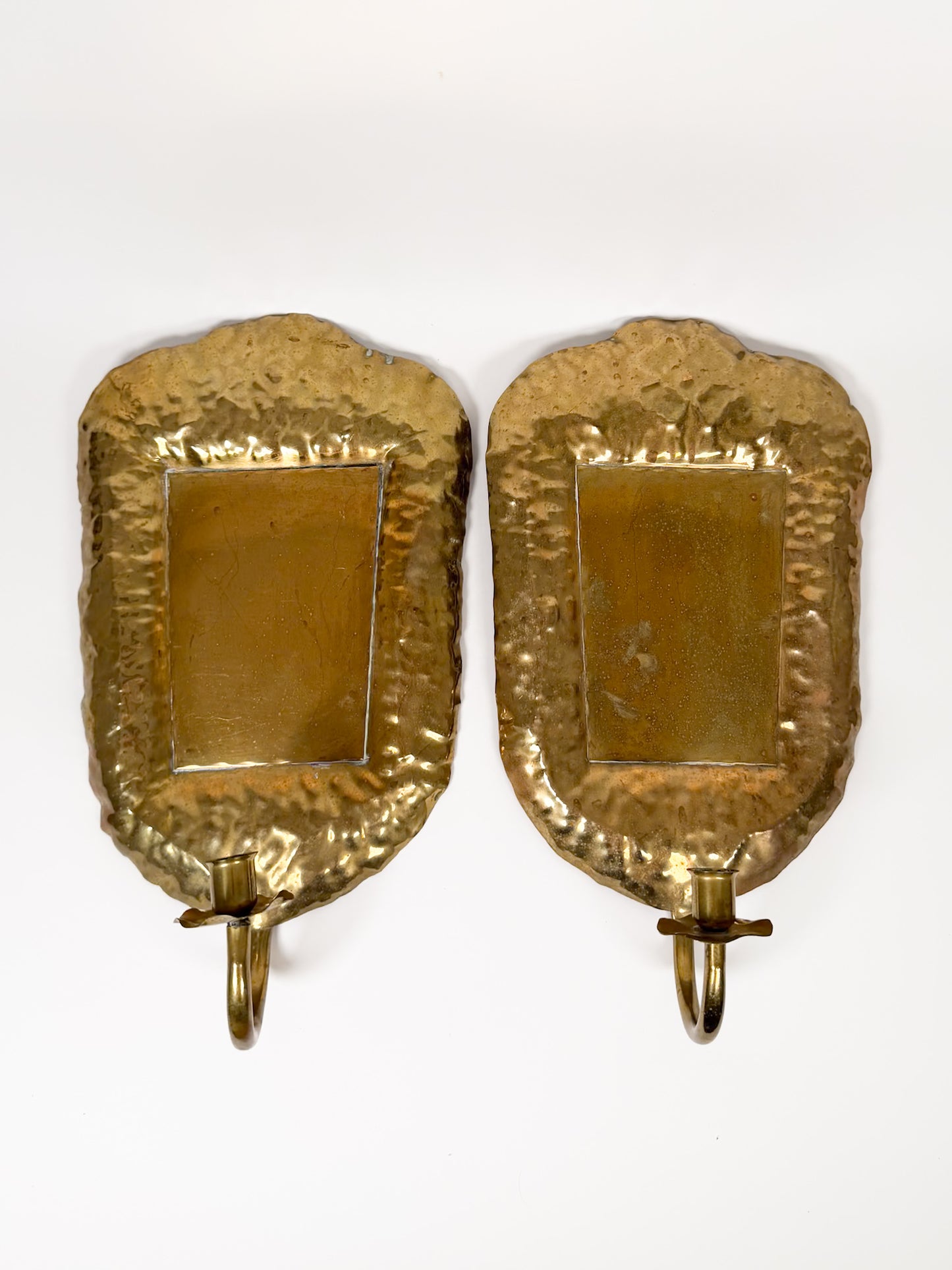 Vintage Hammered Brass Sconce Pair