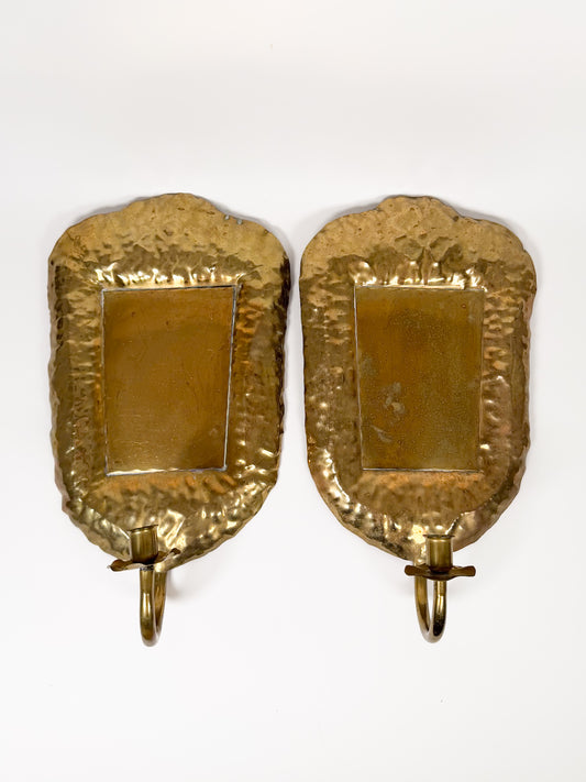 Vintage Hammered Brass Sconce Pair