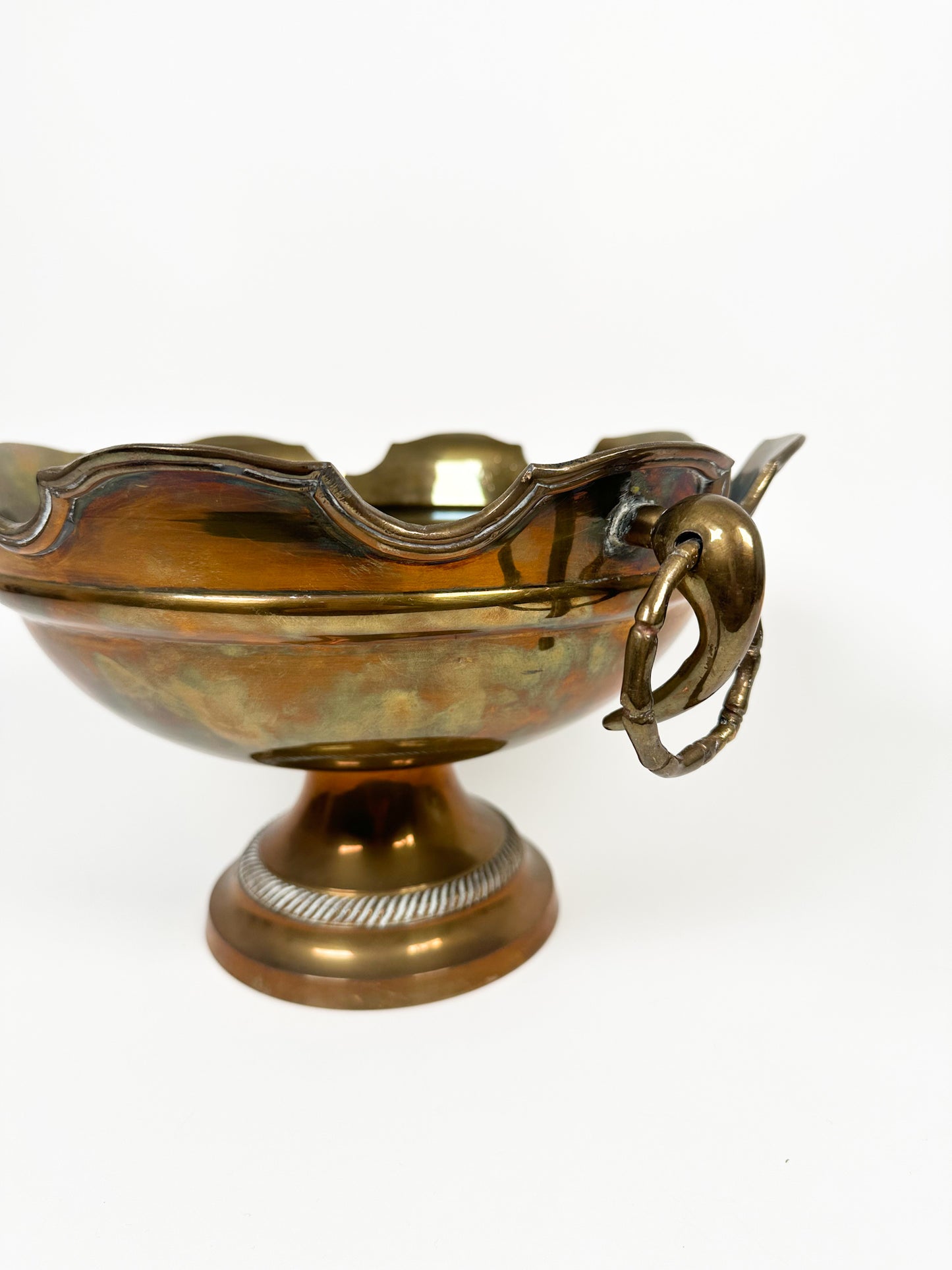 Vintage Large Brass Handled Scallop Bowl