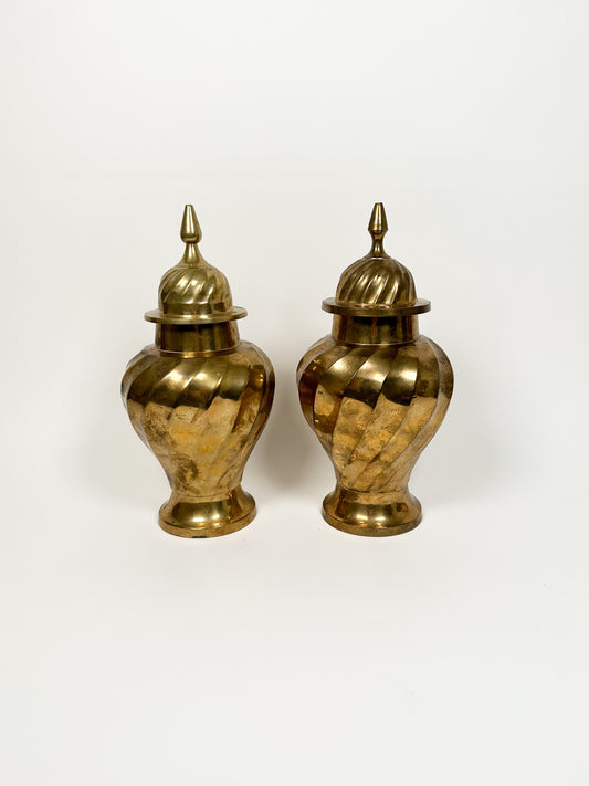 Large Brass Lidded Swirl Jars