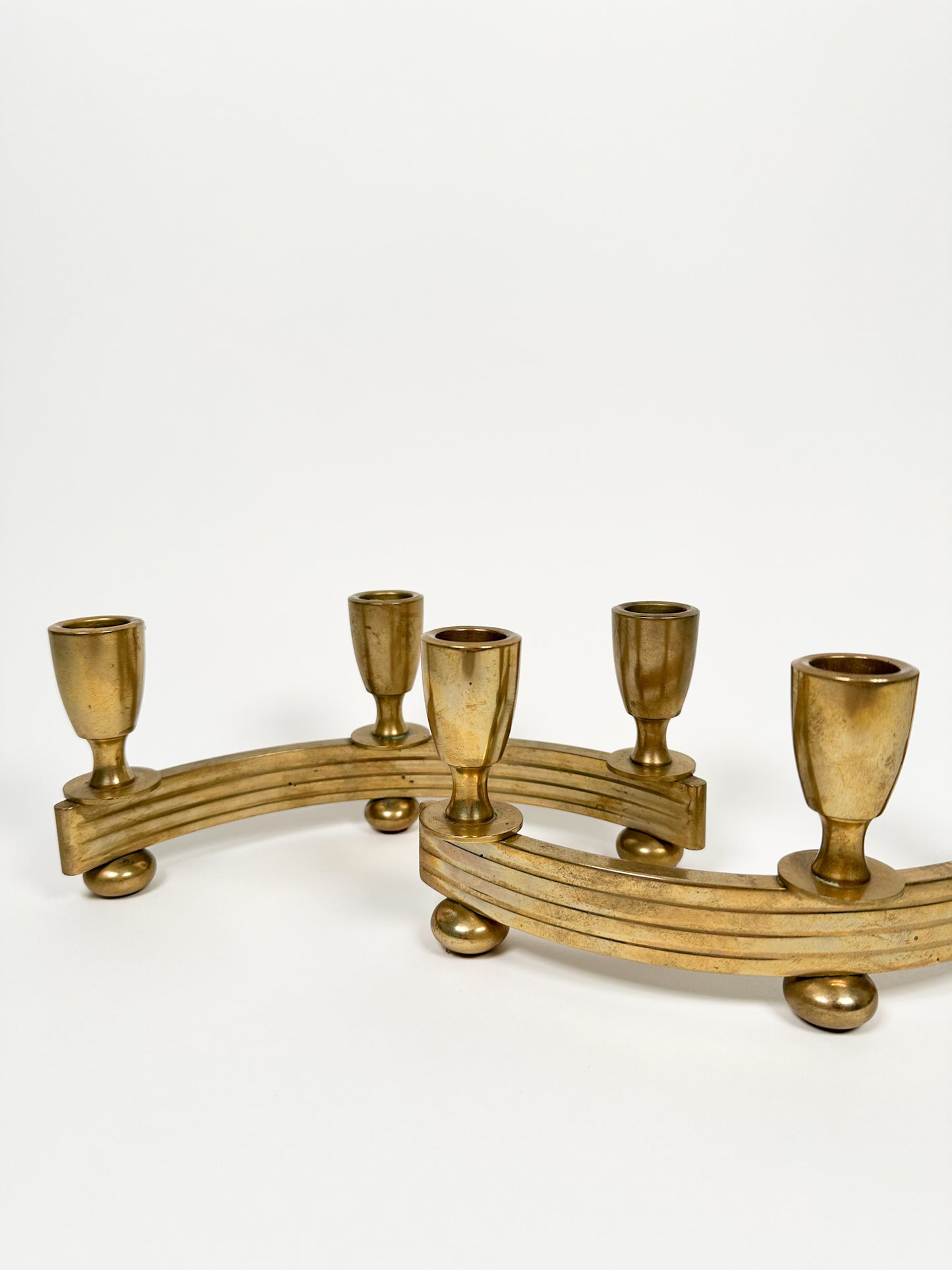 Vintage Brass Deco Candle Holder Set