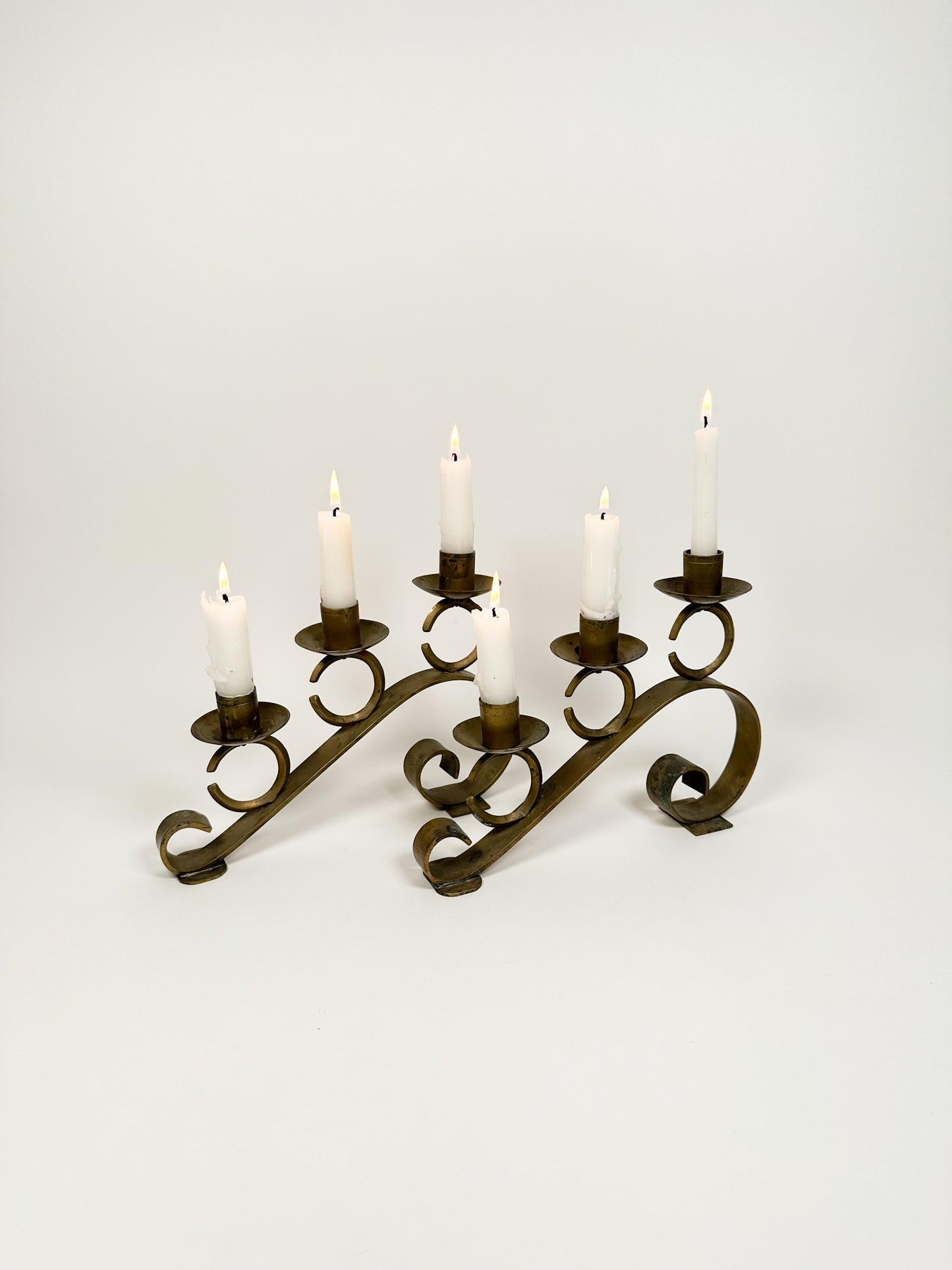 Vintage Brass Three Candle Holder Set