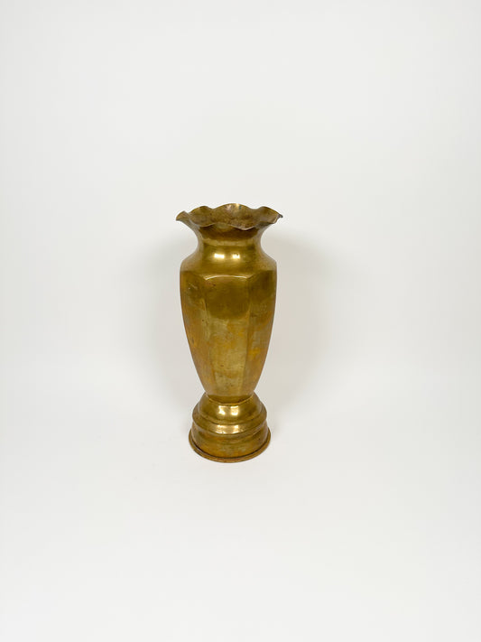 Vintage Large Brass Ruffle Vase