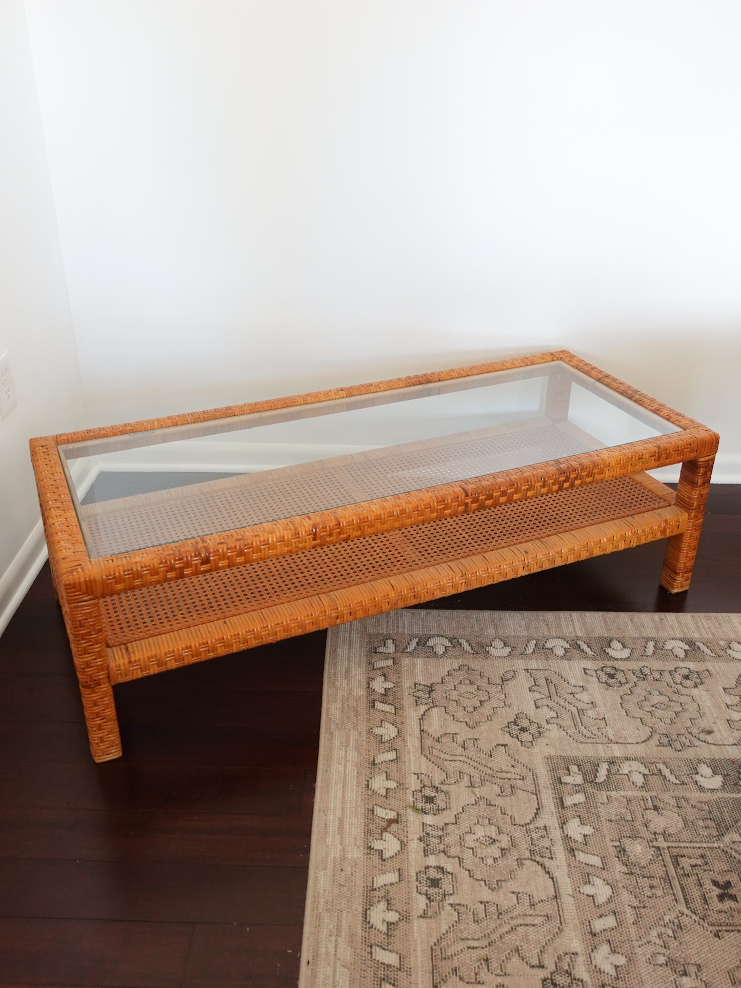 Vintage Cane & Rattan Wrapped Coffee Table